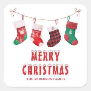 Cute Red Green Stocking Christmas  Square Sticker