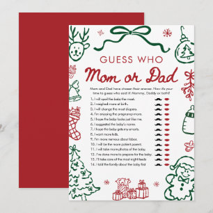 Cute Red Green Winter Guess Who Mum or Dad Game Invitation