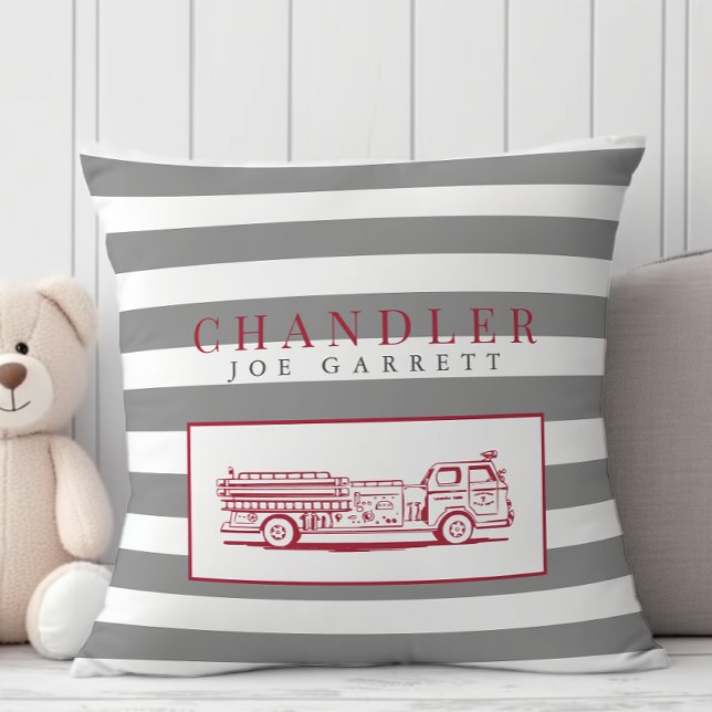 Cute Red Grey Fire truck Fireman nursery Cushion (Creator Uploaded)