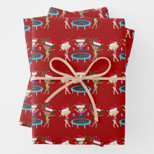 Cute Red Gymnastics Christmas Gymnast Girls Wrapping Paper Sheet