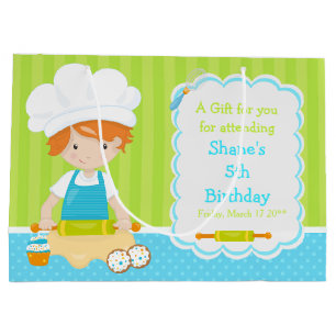Cute Red Hair Boy Baking Thank You Large Gift Bag