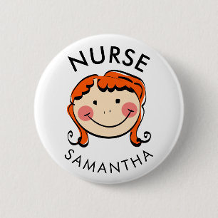 Cute Red Hair Cartoon Nurse Name 6 Cm Round Badge