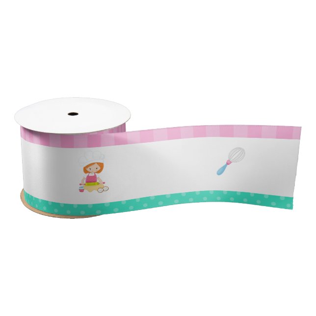 Cute Red Hair Girl Baking Satin Ribbon (Spool)