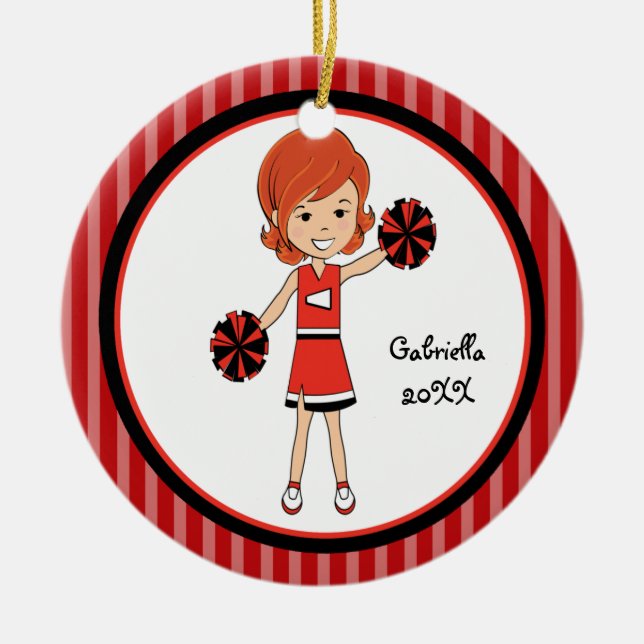 Cute Red Haired Cheerleader Christmas Ornament (Front)