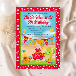 Cute Red Haired Girl Fiesta Kids Birthday  Invitation