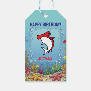 Cute Red Hammerhead Shark Birthday Favour Gift Tags