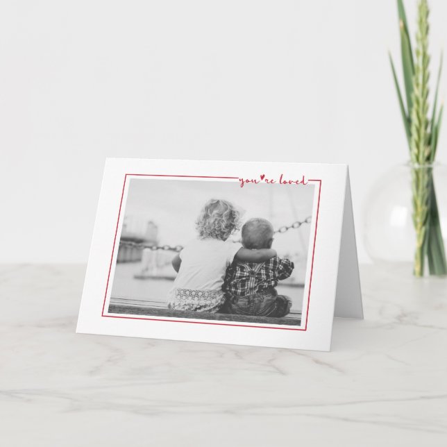 Cute Red Handwritten You're Loved Frame Valentine Holiday Card (Front)