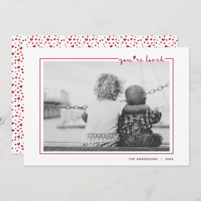 Cute Red Handwritten You're Loved Frame Valentine Invitation (Front/Back)
