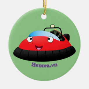 Cute red happy hovercraft cartoon ceramic ornament