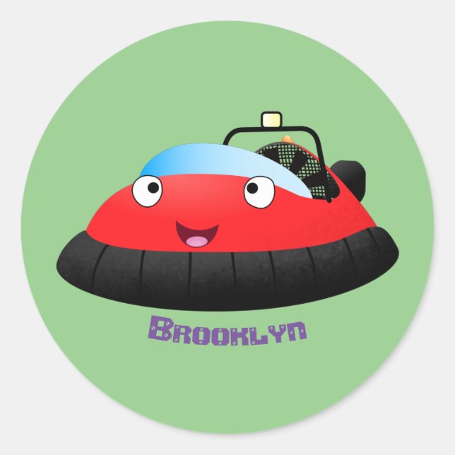 Cute red happy hovercraft cartoon classic round sticker (Front)