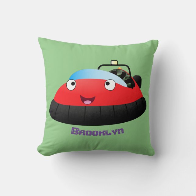 Cute red happy hovercraft cartoon cushion (Front)