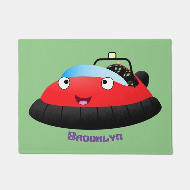 Cute red happy hovercraft cartoon doormat (Front)
