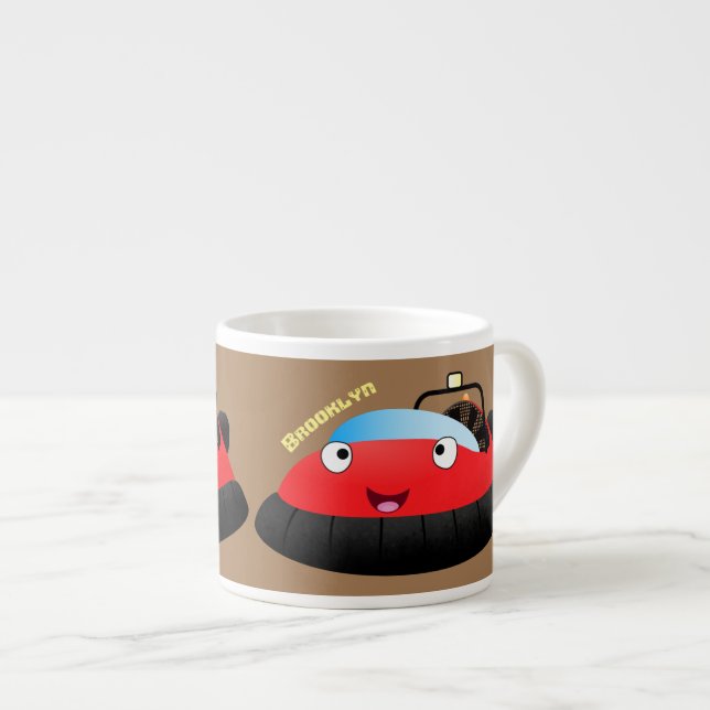 Cute red happy hovercraft cartoon espresso cup (Front Right)