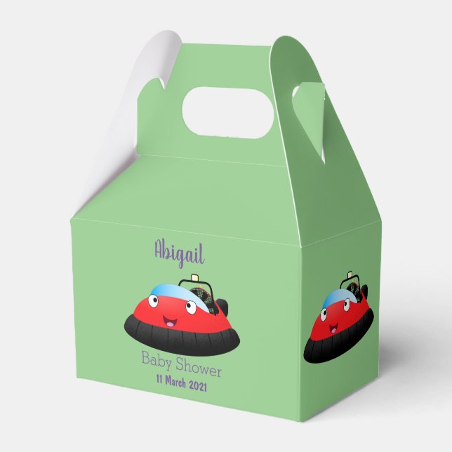 Cute red happy hovercraft cartoon favour box (Front Side)
