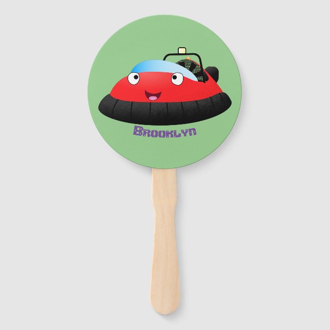 Cute red happy hovercraft cartoon hand fan (Front)