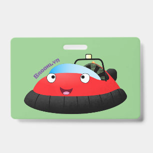 Cute red happy hovercraft cartoon ID badge