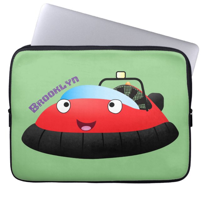 Cute red happy hovercraft cartoon laptop sleeve (Front)