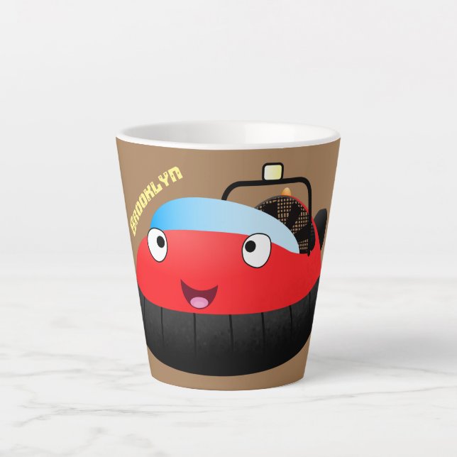 Cute red happy hovercraft cartoon latte mug (Front)