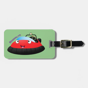 Cute red happy hovercraft cartoon luggage tag