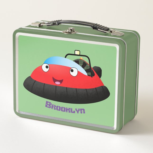 Cute red happy hovercraft cartoon metal lunch box (Front)