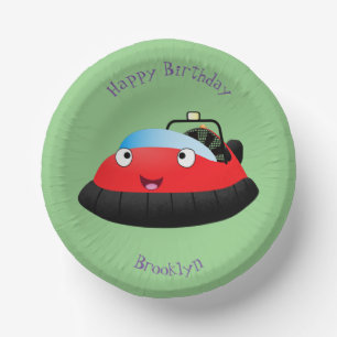 Cute red happy hovercraft cartoon paper plate