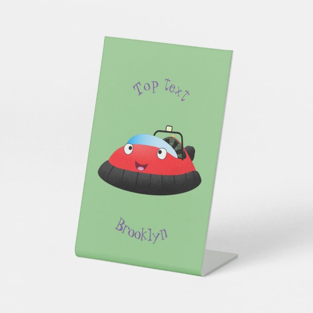 Cute red happy hovercraft cartoon pedestal sign (Front)
