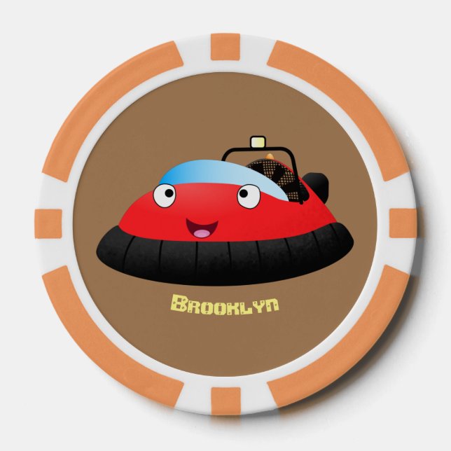Cute red happy hovercraft cartoon poker chips (Front)