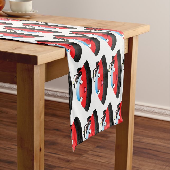 Cute red happy hovercraft cartoon short table runner (In Situ)