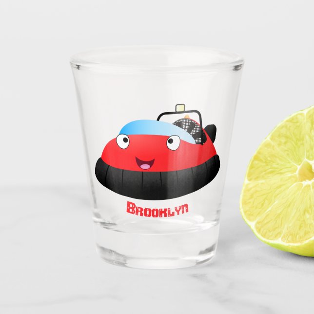 Cute red happy hovercraft cartoon shot glass (Front)