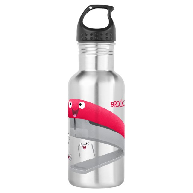Cute red happy stapler cartoon illustration   532 ml water bottle (Front)
