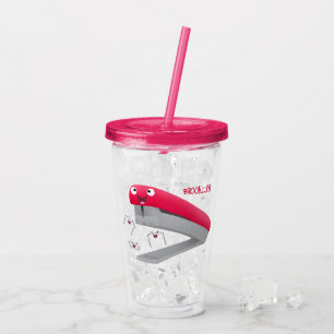 Cute red happy stapler cartoon illustration acrylic tumbler