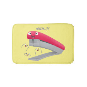 Cute red happy stapler cartoon illustration bath mat