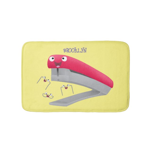 Cute red happy stapler cartoon illustration  bath mat (Front)