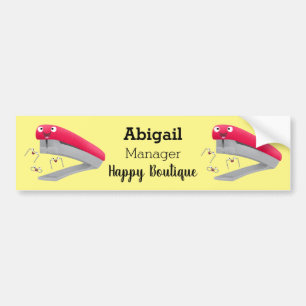 Cute red happy stapler cartoon illustration bumper sticker