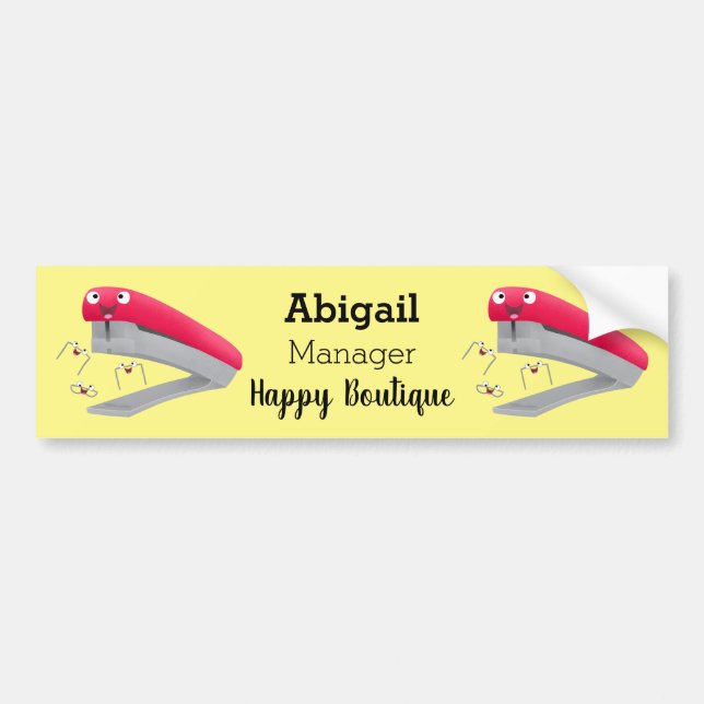 Cute red happy stapler cartoon illustration  bumper sticker (Front)