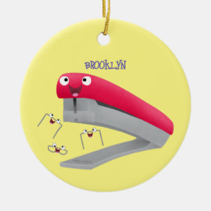 Cute red happy stapler cartoon illustration  ceramic ornament