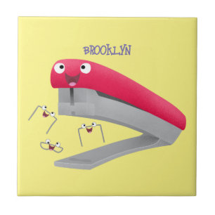 Cute red happy stapler cartoon illustration  ceramic tile