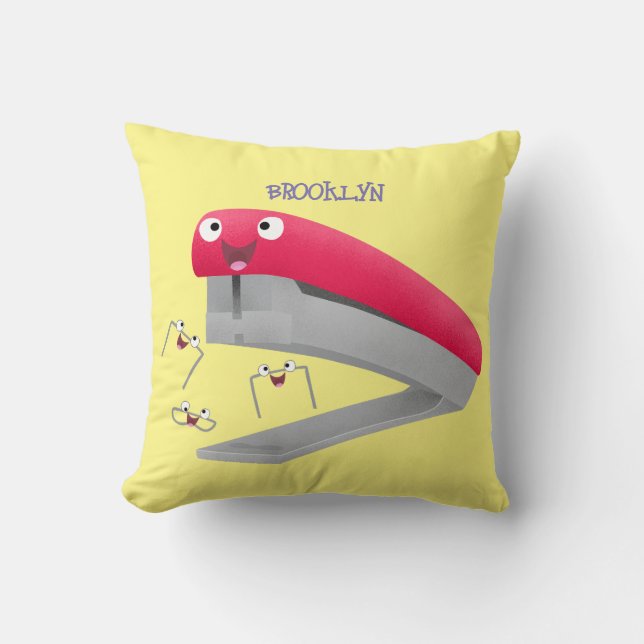 Cute red happy stapler cartoon illustration  cushion (Front)