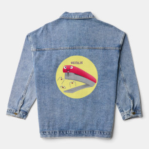 Cute red happy stapler cartoon illustration  denim jacket