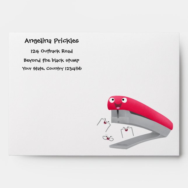 Cute red happy stapler cartoon illustration  envelope (Front)