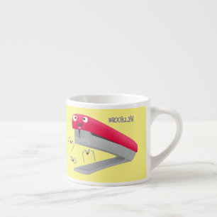 Cute red happy stapler cartoon illustration  espresso cup