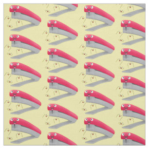 Cute red happy stapler cartoon illustration  fabric