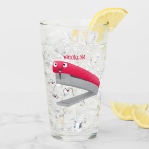 Cute red happy stapler cartoon illustration glass