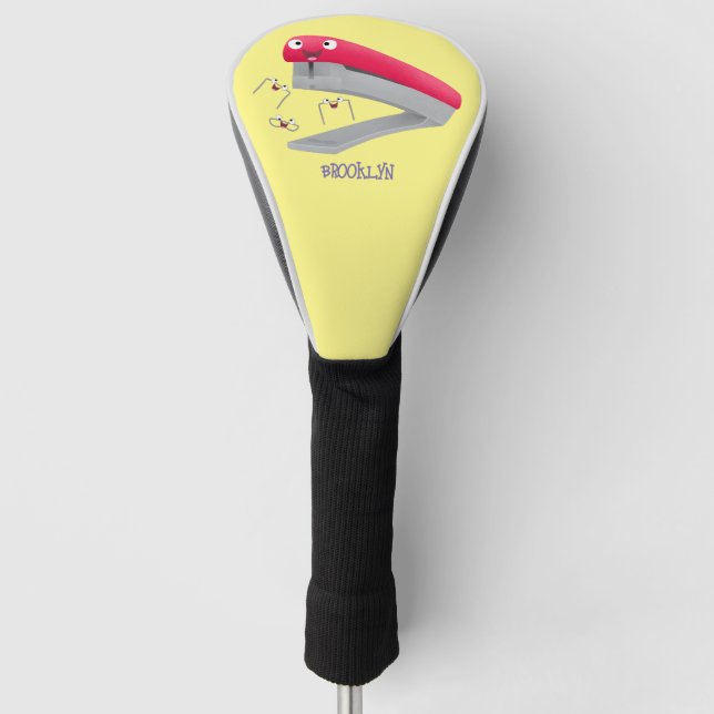 Cute red happy stapler cartoon illustration golf head cover (Front)