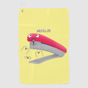Cute red happy stapler cartoon illustration golf towel