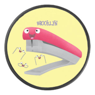 Cute red happy stapler cartoon illustration hockey puck