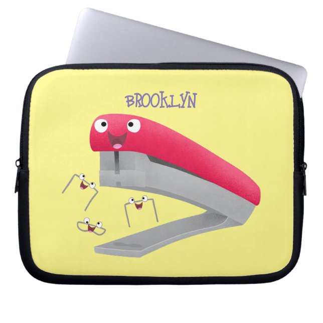 Cute red happy stapler cartoon illustration  laptop sleeve (Front)