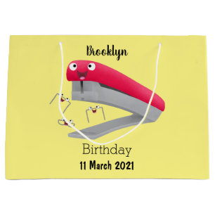 Cute red happy stapler cartoon illustration large gift bag