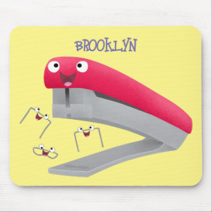 Cute red happy stapler cartoon illustration mouse pad