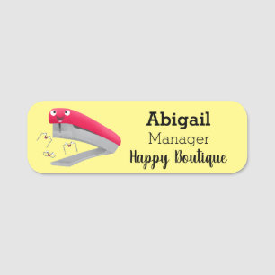 Cute red happy stapler cartoon illustration name tag